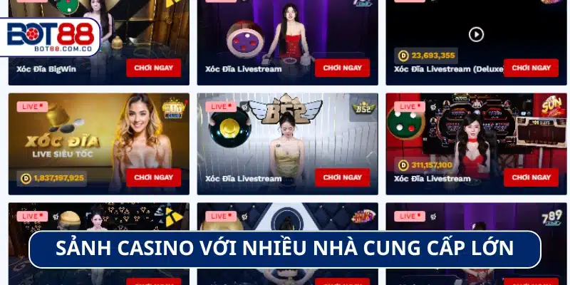 Cá cược casino Bot88 nhận thưởng với nhiều nhà cung cấp lớn hàng đầu 